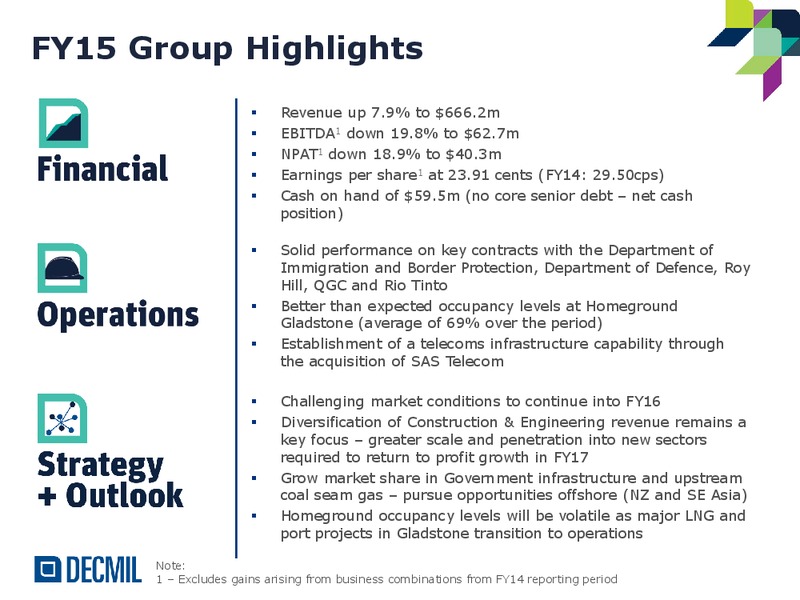 FY15 Annual Results – Decmil – slide 3