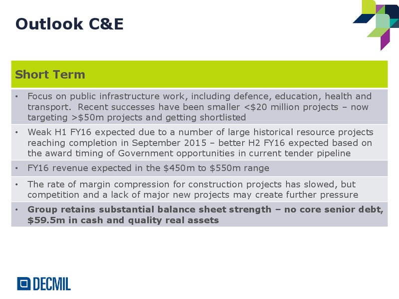 FY15 Annual Results – Decmil – slide 19
