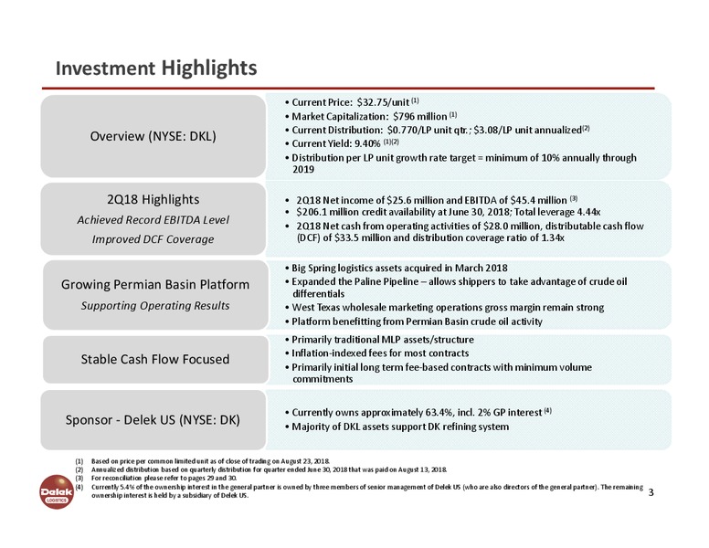 August 2018 Investor Presentation – Delek Logistics Partners, LP – slide 2
