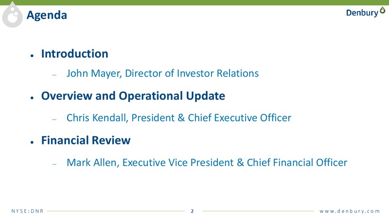 1Q 2018 Earnings Presentation – Denbury Resources Inc. – slide 2