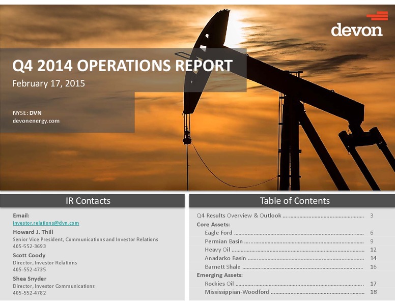Q4 2014 Operations Report – Devon Energy Corp – slide 1