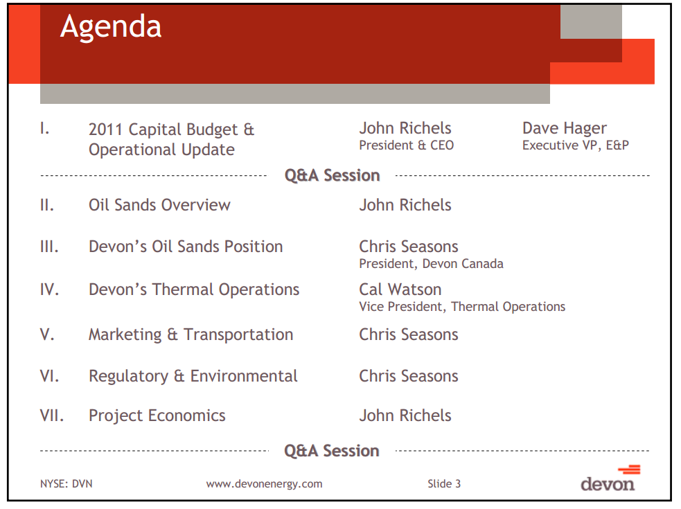 Capital and Operational Update Thermal Oil Sands School – Devon Energy Corp – slide 2