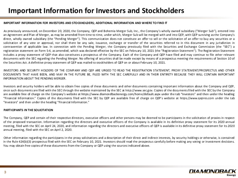 Investor Presentation February 2021 – Diamondback Energy, Inc. – slide 2