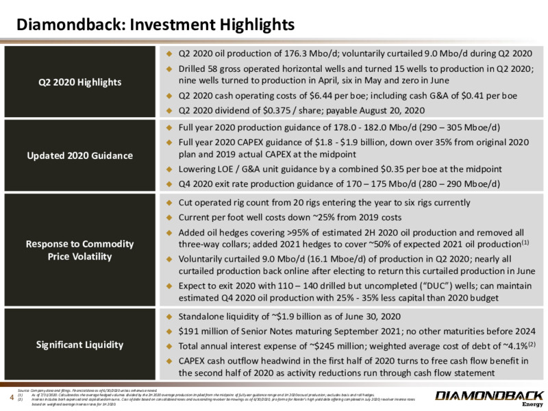 2Q 2020 Earnings Presentation – Diamondback Energy, Inc. – slide 3
