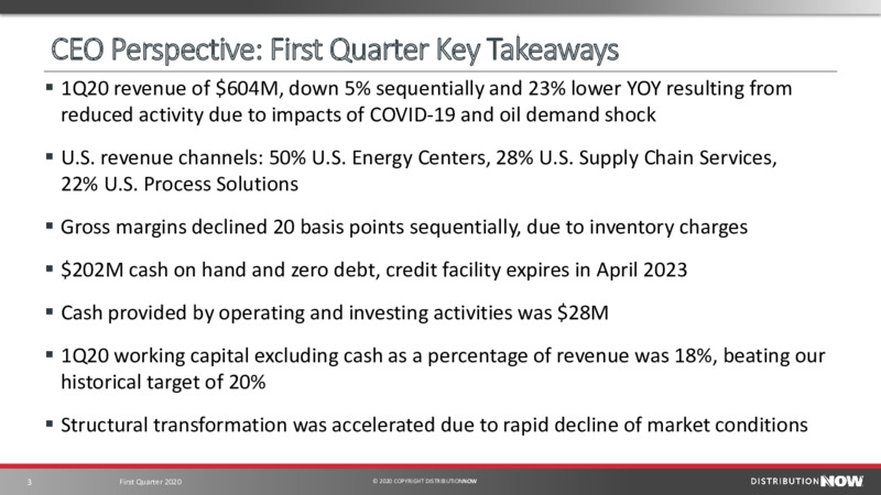 First Quarter 2020 – DistributionNOW – slide 3