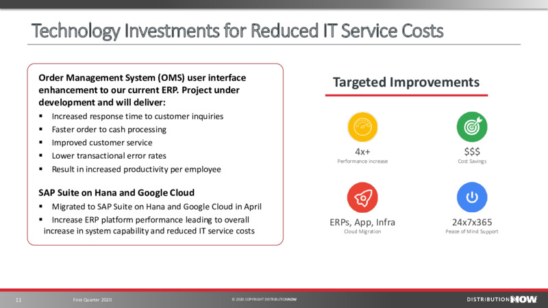 First Quarter 2020 – DistributionNOW – slide 11