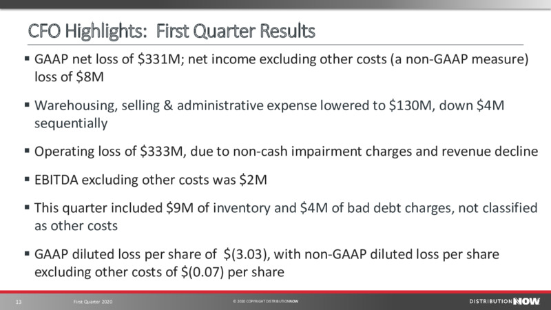 First Quarter 2020 – DistributionNOW – slide 13