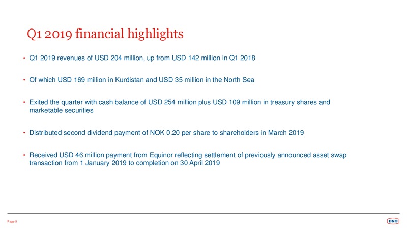 1Q 2019 Earnings Presentation – Dno International Asa – slide 5