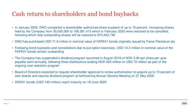 1Q 2020 Earnings Presentation – Dno International Asa – slide 11