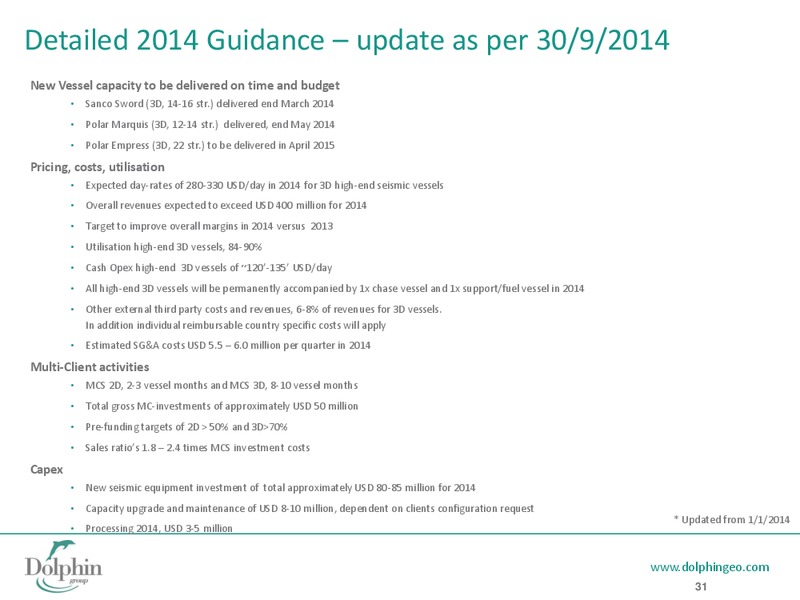 Q3 2014 EARNINGS CALL – Dolphin Geophysical Asa – slide 30