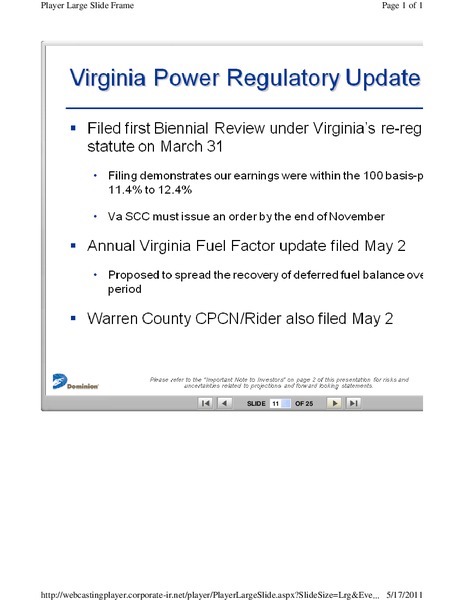 Deutsche Bank Securities 2011 Alternative Energy Utilities and Power Conference – Dominion Resources, Inc. – slide 11
