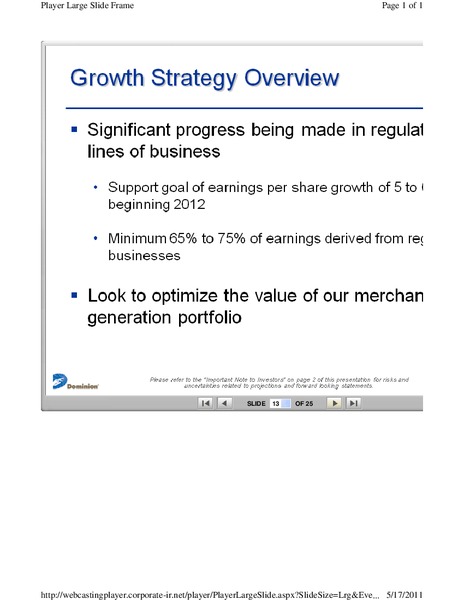 Deutsche Bank Securities 2011 Alternative Energy Utilities and Power Conference – Dominion Resources, Inc. – slide 13