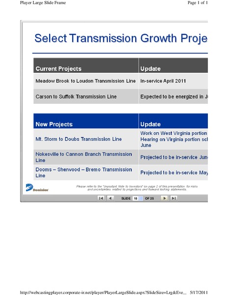 Deutsche Bank Securities 2011 Alternative Energy Utilities and Power Conference – Dominion Resources, Inc. – slide 18