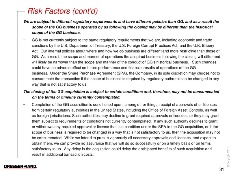 MARCH 2011 CONFERENCE CALL – Dresser Rand Group Inc – slide 30