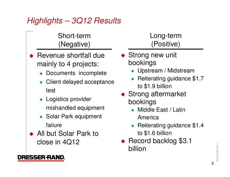 Q3 2012 CONFERENCE CALL – Dresser Rand Group Inc – slide 2
