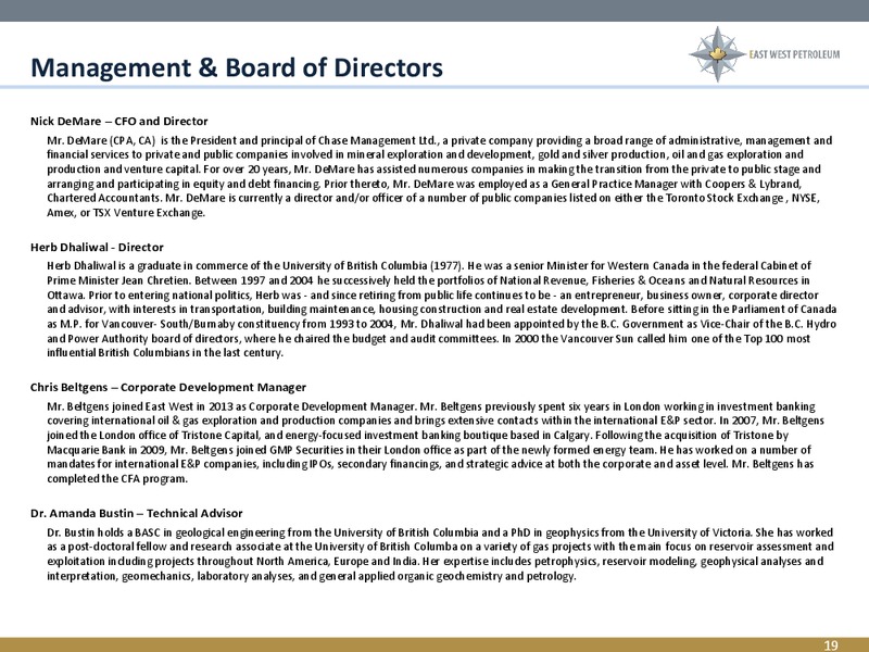 CORPORATE OVERVIEW – East West Petroleum – slide 18