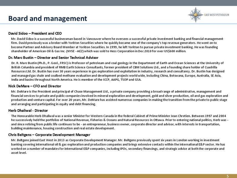Corporate Overview – East West Petroleum – slide 4
