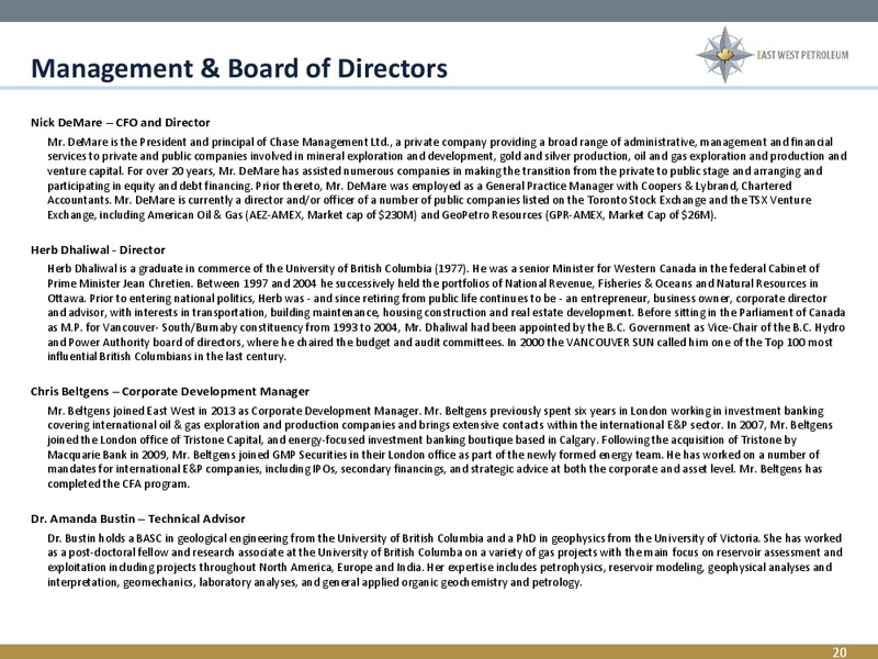 Corporate Overview – East West Petroleum – slide 19