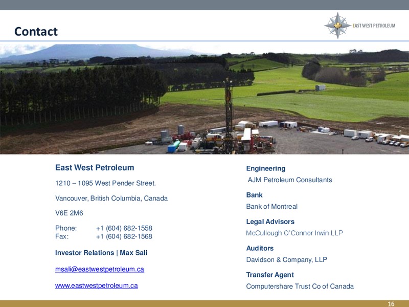 CORPORATE OVERVIEW – East West Petroleum – slide 14