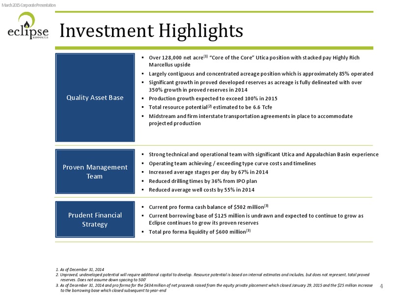 INVESTOR PRSENTATION – Eclipse Resources Corp. – slide 3