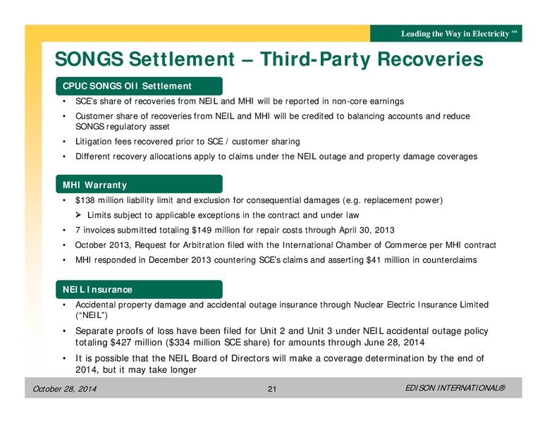 THIRD QUARTER 2014 FINANCIAL RESULTS – Edison International – slide 20