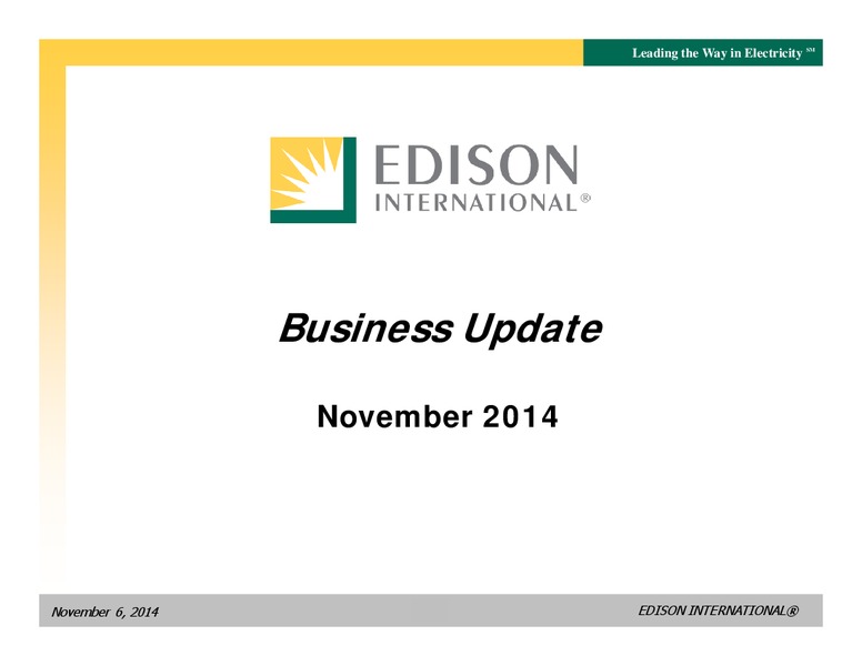BUSINESS UPDATE – Edison International – slide 1