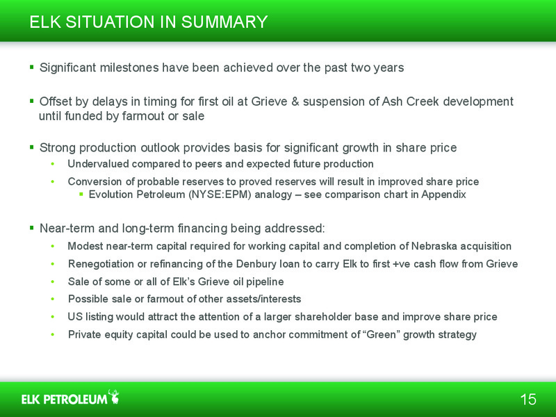 INVESTOR PRESENTATION – Elk Petroleum Limited – slide 14
