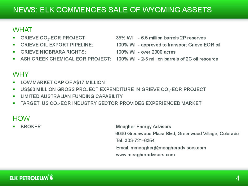 INVESTOR PRESENTATION – Elk Petroleum Limited – slide 3