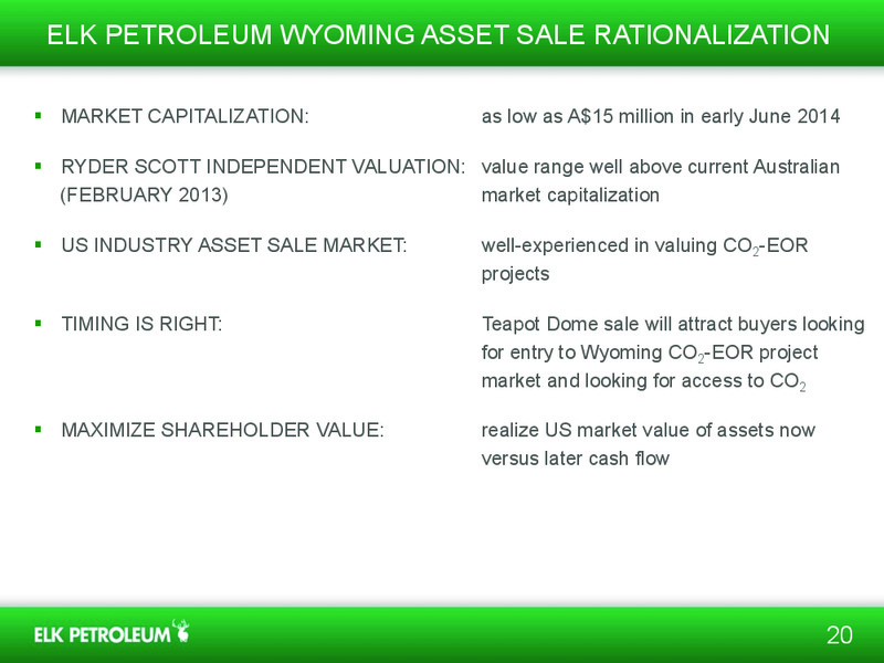 INVESTOR PRESENTATION – Elk Petroleum Limited – slide 19