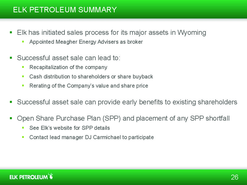 INVESTOR PRESENTATION – Elk Petroleum Limited – slide 25
