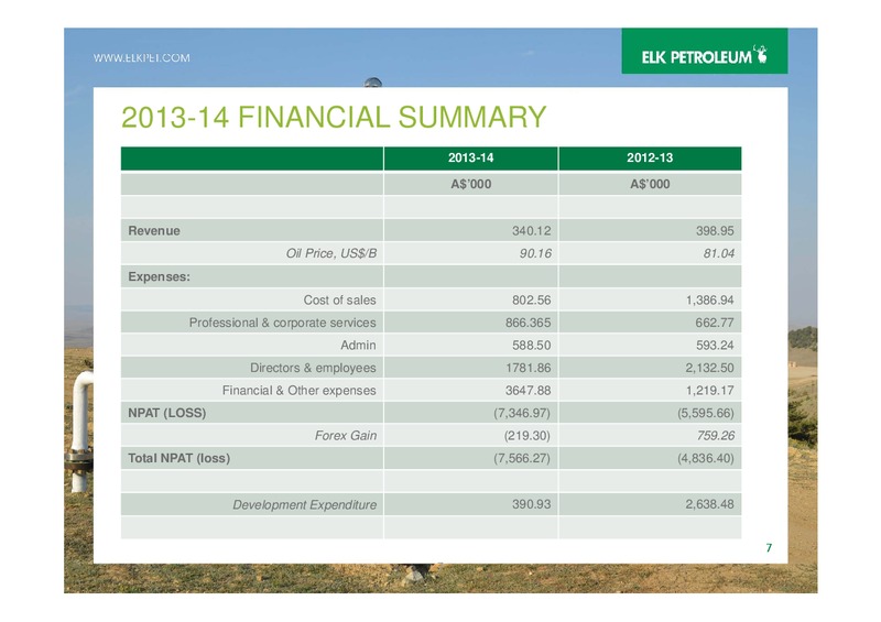 Annual General Meeting – Elk Petroleum Limited – slide 7
