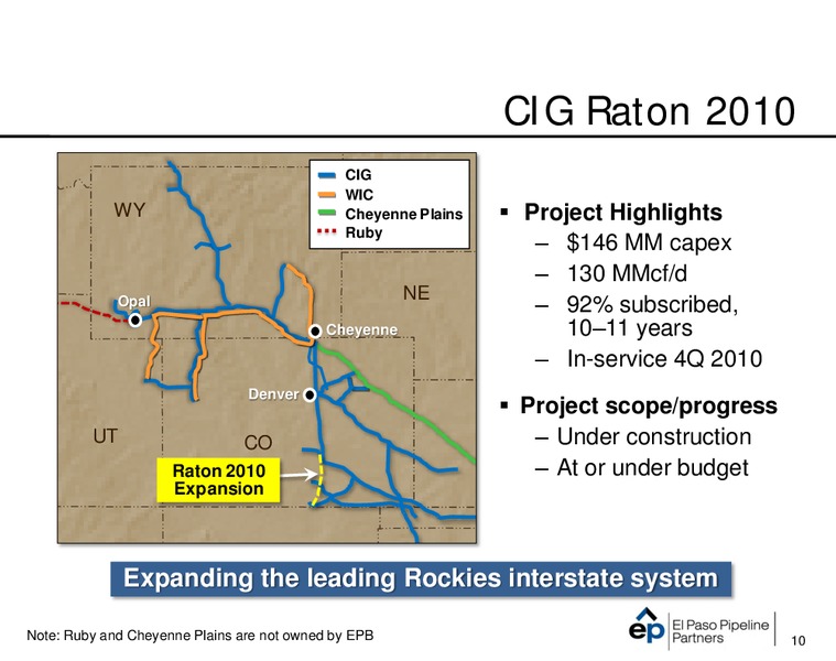Q2 2010 OPERATIONAL UPDATE – El Paso Pipeline Partners, L.P. – slide 9