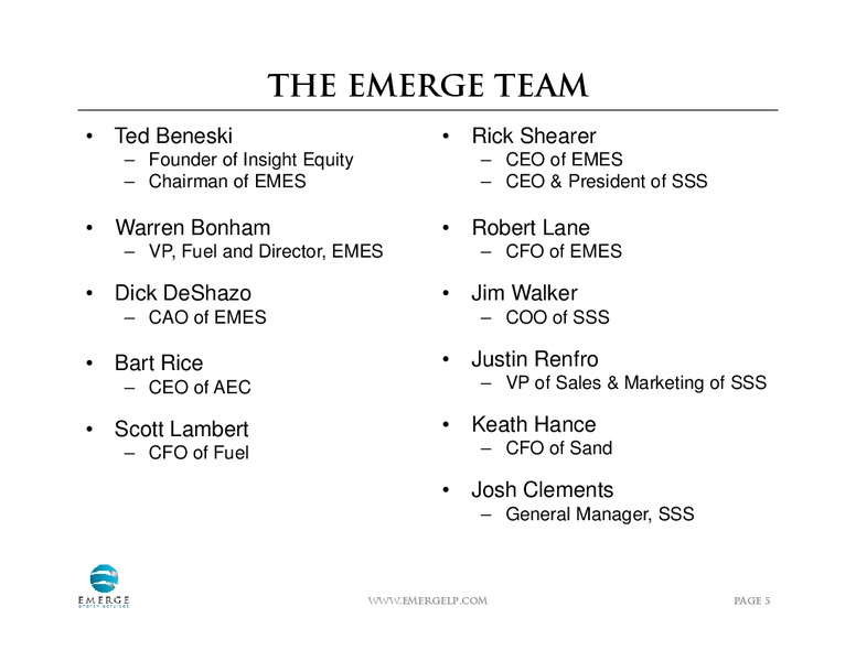 INVESTOR PRESENTATION – Emerge Energy Services Lp – slide 4