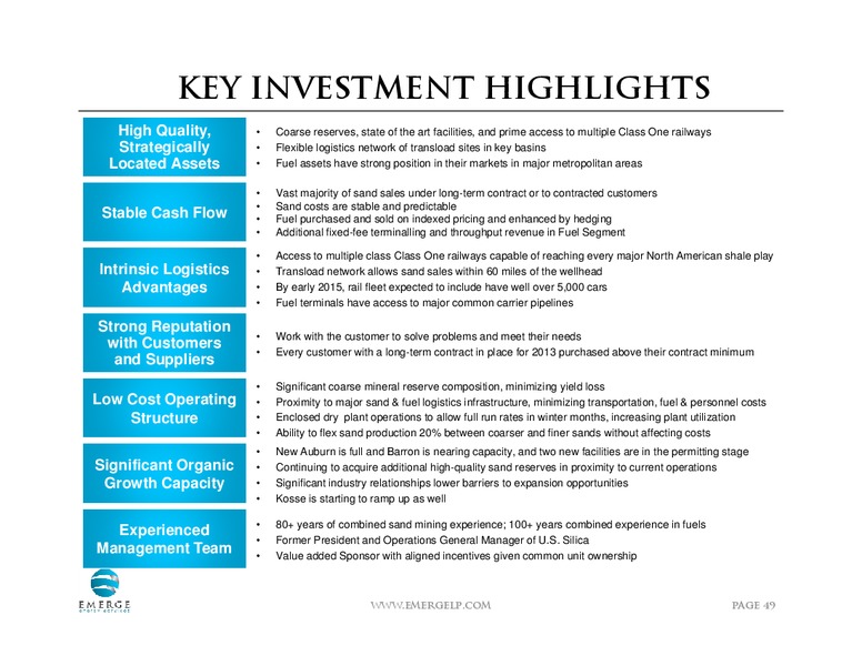 INVESTOR PRESENTATION – Emerge Energy Services Lp – slide 48
