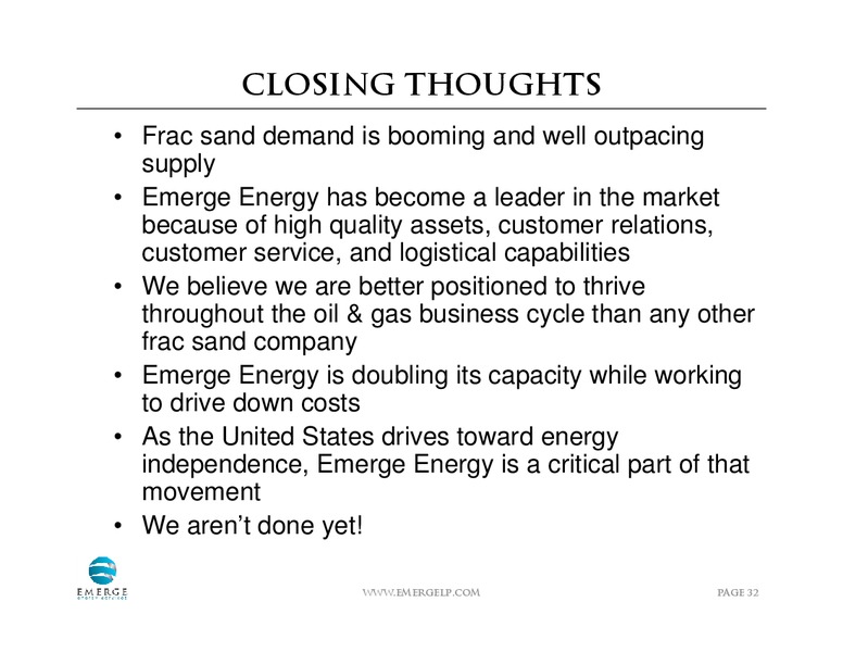 Investor Presentation – Emerge Energy Services Lp – slide 31