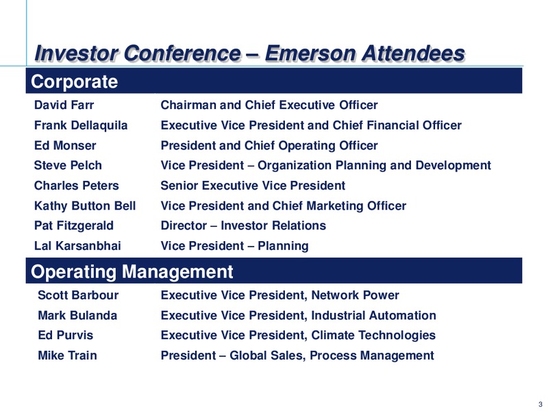 2014 INVESTOR CONFERENCE – Emerson Electric Co. – slide 3
