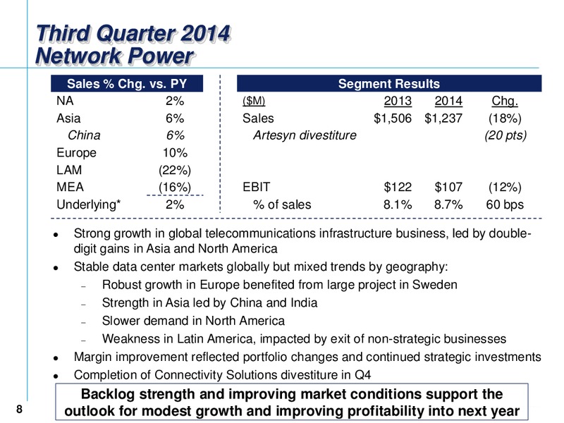 Q3 EARNINGS CONFERENCE CALL – Emerson Electric Co. – slide 8