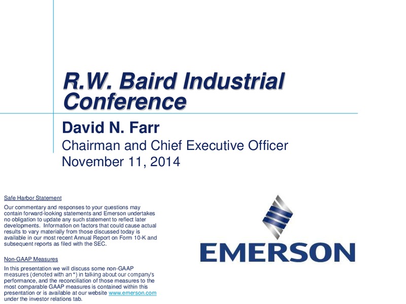 RW BAIRD INDUSTRIAL CONFERENCE – Emerson Electric Co. – slide 1