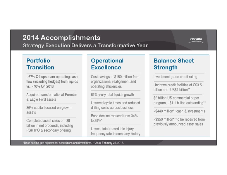 Q4 2014 EARNINGS CALL – Encana Corp – slide 5