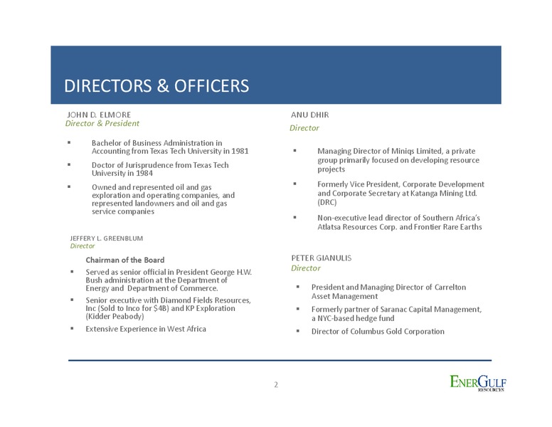 CORPORATE PRESENTATION – Energulf Resources – slide 2