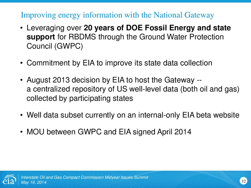 Interstate Oil & Gas Compact Commission Midyear Issues Summit – EIA – slide 12