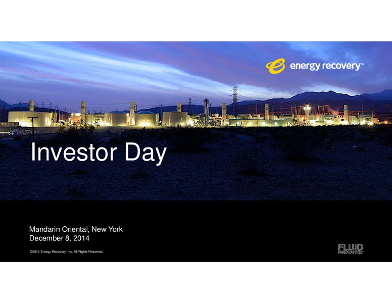 INVESTOR DAY – Energy Recovery – slide 1