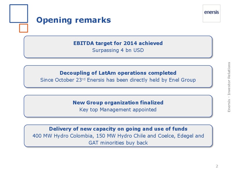 FY 2014 results – Enersis – slide 3
