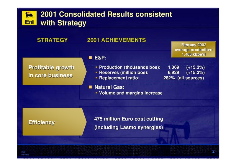 2001 Premliminary Results – Eni S.P.A – slide 2