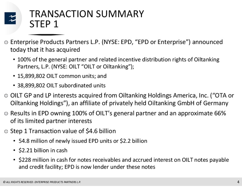 Acquisition of Interests In OilT – Enterprise Products Partners LP – slide 2