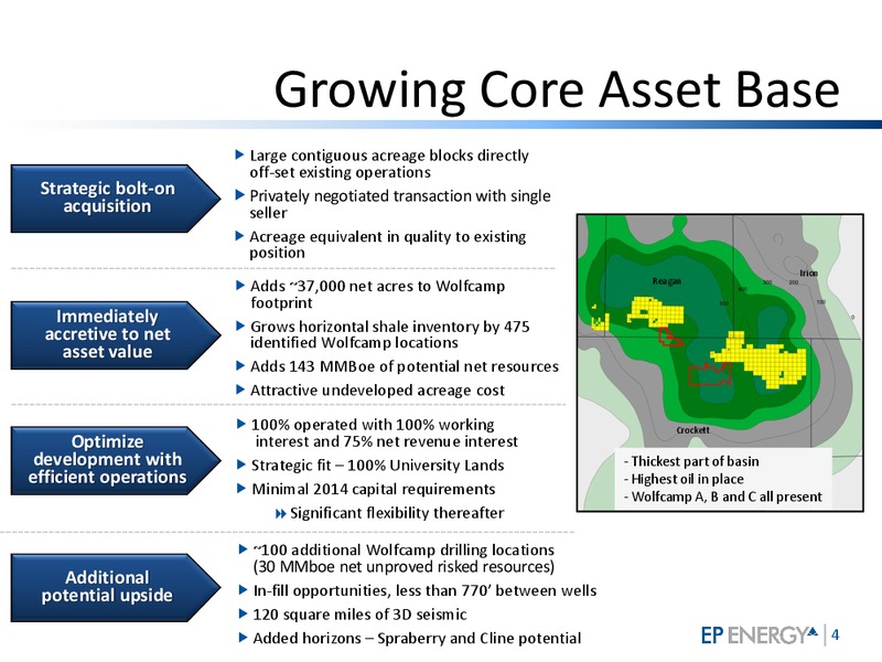 Wolfcamp Acquisition & Non-Core Asset Divestiture – EP Energy Corp – slide 3