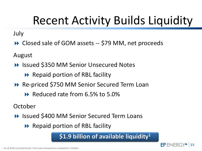 Q3 2012 INVESTOR UPDATE – EP Energy Corp – slide 14