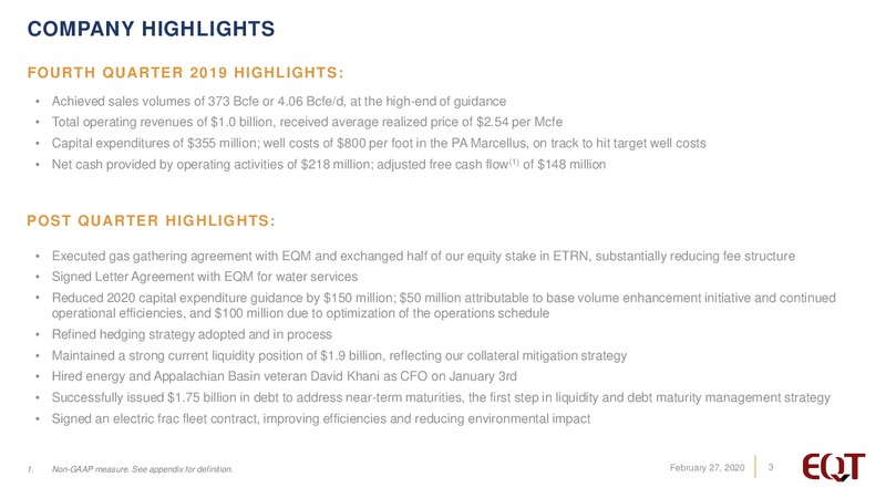 Q4 2019 Earnings Presentation – EQT Corp – slide 2