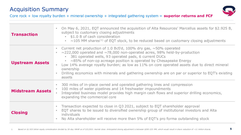 Acquisition of Alta Resources – EQT Corp – slide 3
