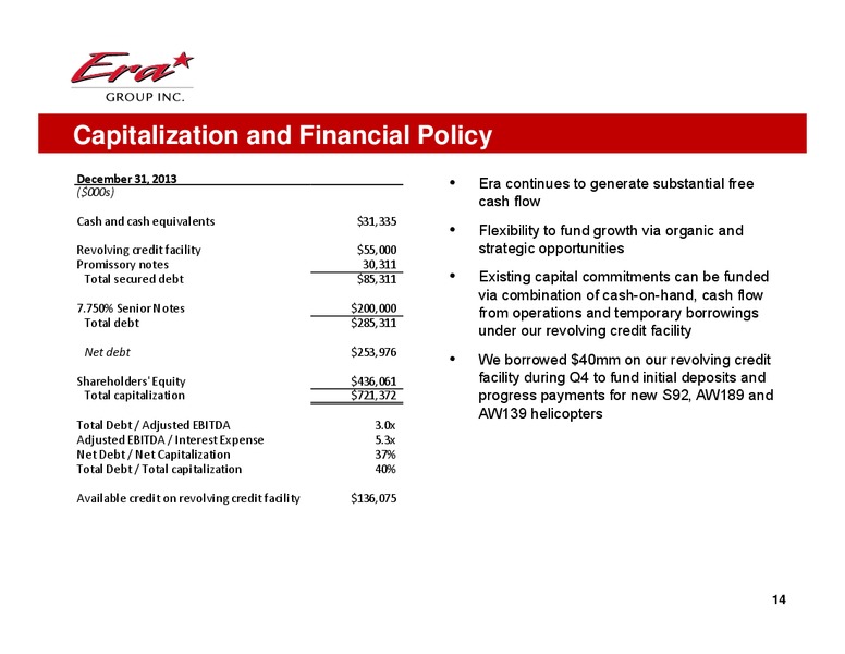 Q4 2013 EARNINGS CALL – Era Helicopters – slide 14
